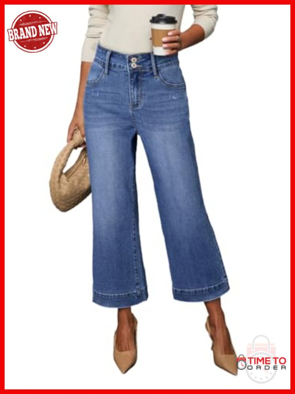 High Waisted Wide Leg Baggy Jeans Stretch Denim Pants